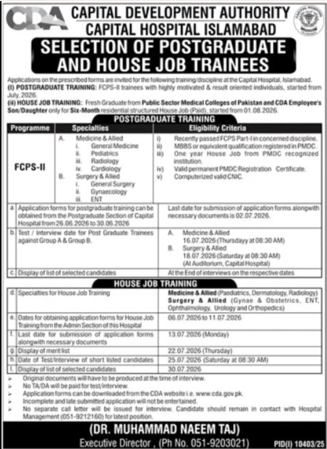Capital Development Authority CDA Apply Jobs 2026