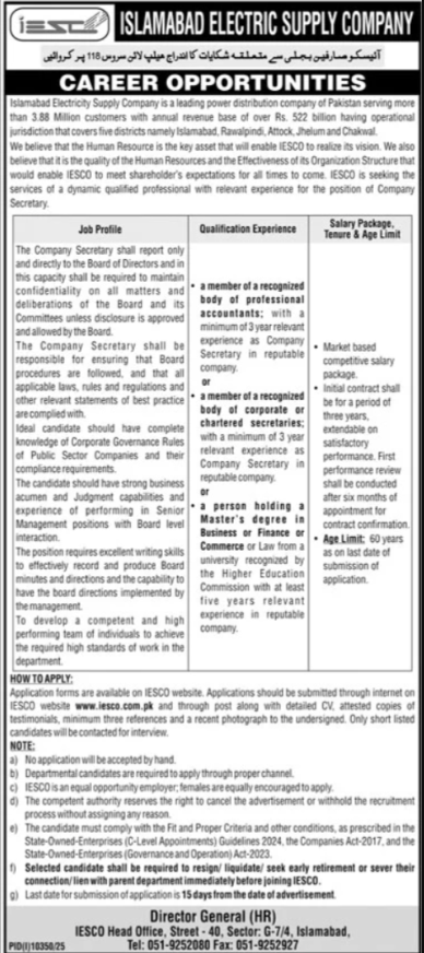 Islamabad Electric Supply Company IESCO Jobs 2026
