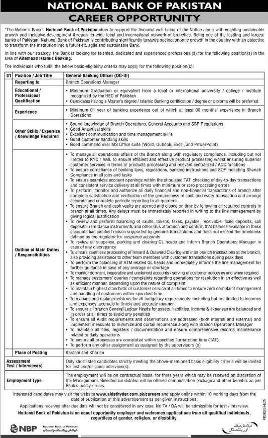 National Bank Of Pakistan NBP Apply Jobs 2026
