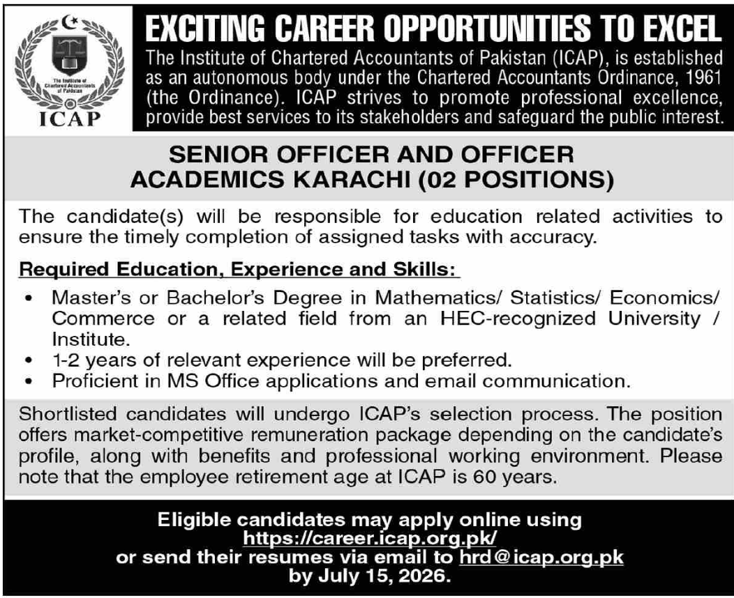 Institute Of Chartered Accountants Of Pakistan ICAP Jobs 2026