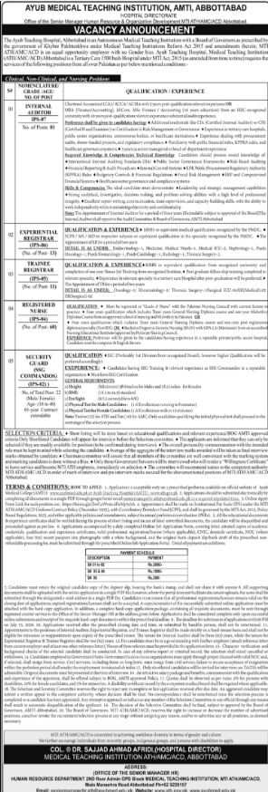 Ayub Teaching Hospital ATH Abbottabad Jobs 2026