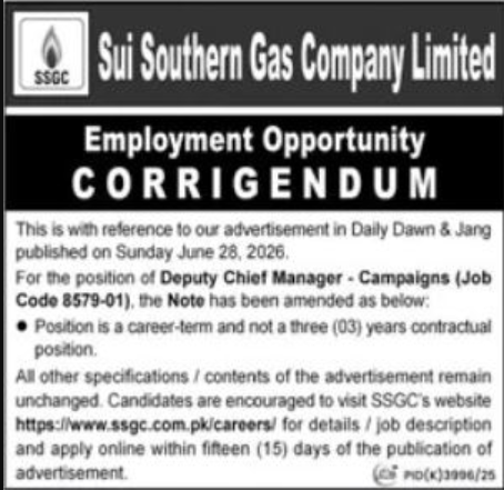 Sui Southern Gas Company Limited SSGC Karachi Jobs 2026