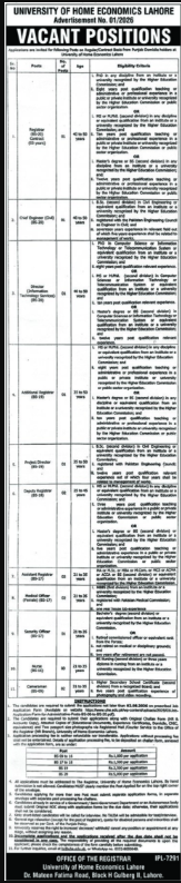 University Of Home Economics Lahore Jobs 2026
