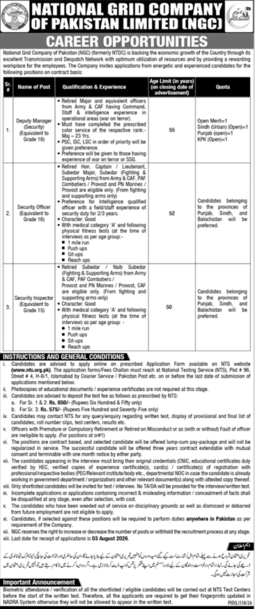 National Grid Company Of Pakistan Limited Apply Jobs 2026